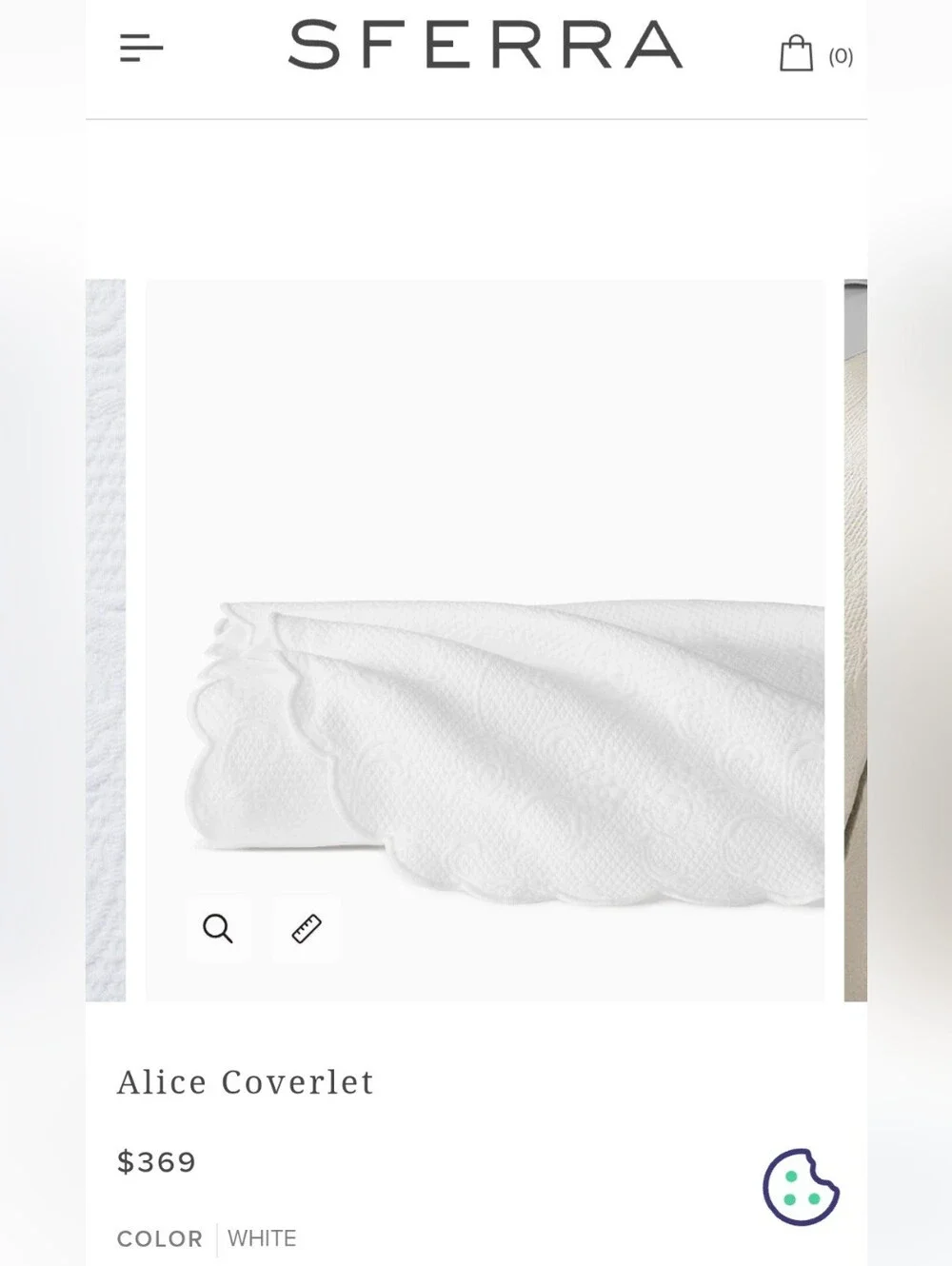 SFERRA 100% Cotton White Alice Coverlet + 2 Euro Shams With Scalloped Edges